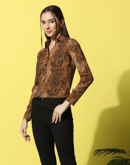 Brown Animal Printed Shirt