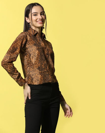 Brown Animal Printed Shirt