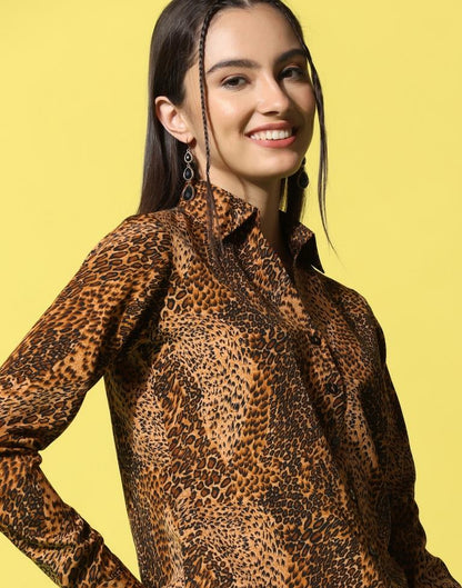 Brown Animal Printed Shirt