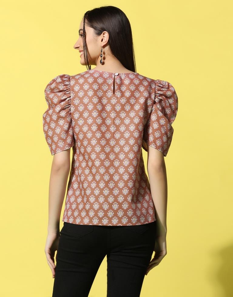 Rust Cotton Printed Top 