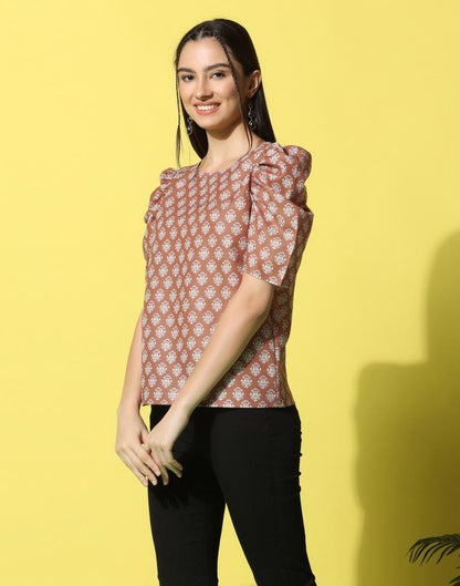 Rust Cotton Printed Top 