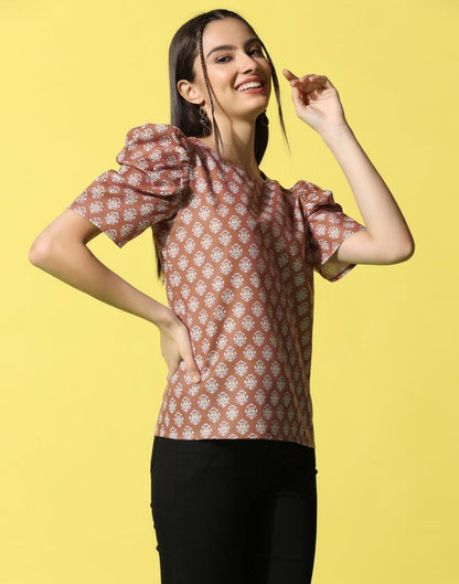 Rust Cotton Printed Top 