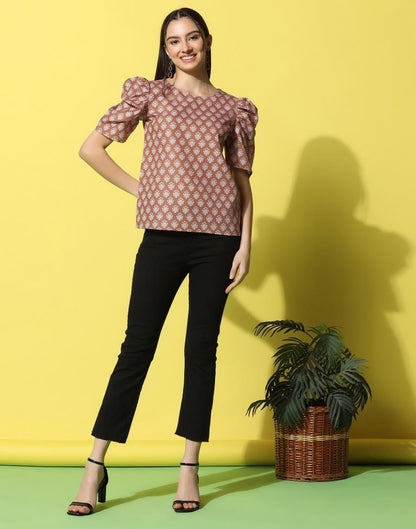 Rust Cotton Printed Top 