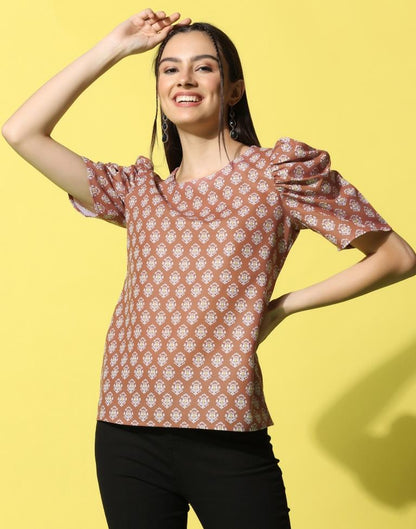 Rust Cotton Printed Top 