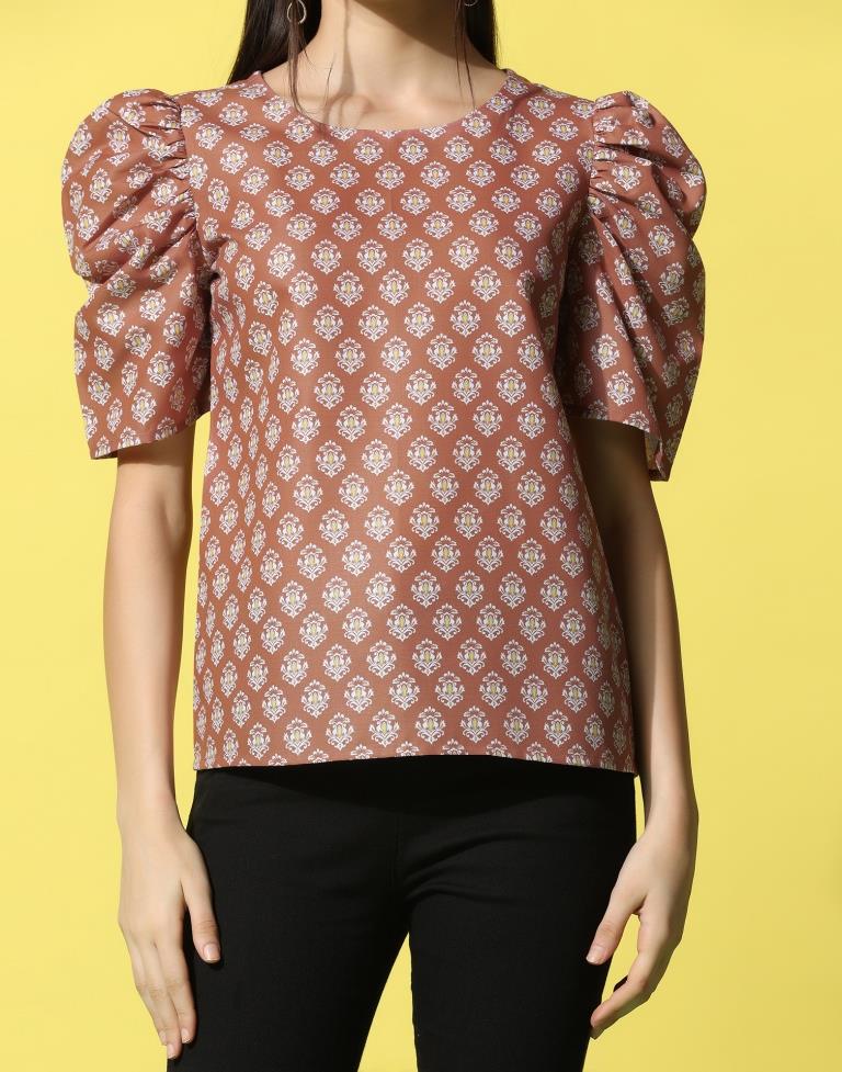 Rust Cotton Printed Top 