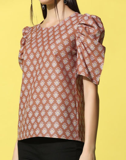 Rust Cotton Printed Top 