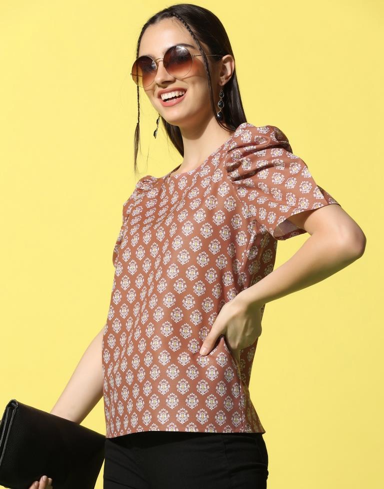 Rust Cotton Printed Top 