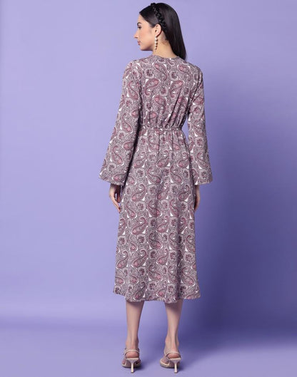 Wine Printed A-line Dress