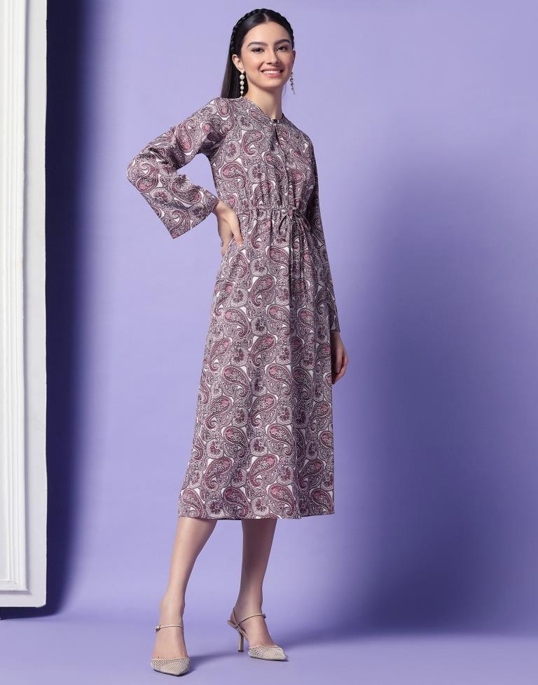 Wine Printed A-line Dress