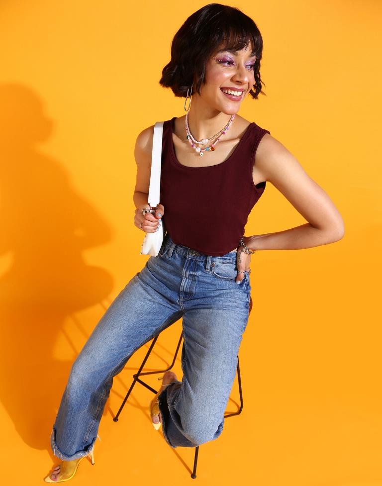 Maroon Square Neck Tank Top