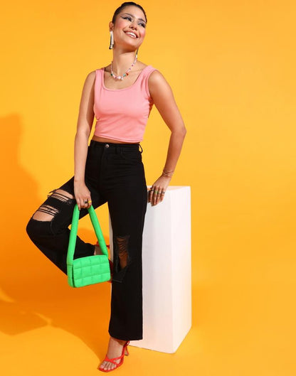 Pastel Pink Square Neck Tank Top