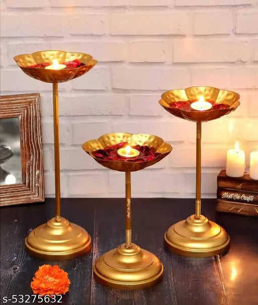 Kraphy Decorative Urli Bowl Tealight Holder Stand for Diwali and Pooja (Set of 3) 
