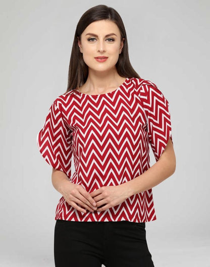 Maroon Coloured Printed Crepe Top 