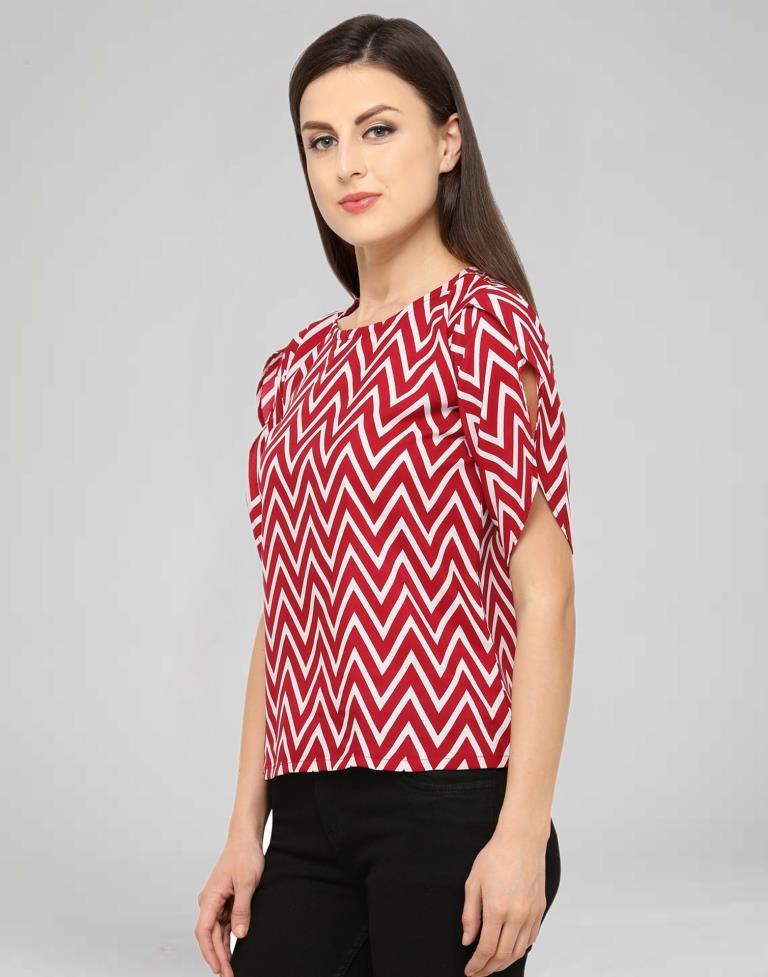 Maroon Coloured Printed Crepe Top 