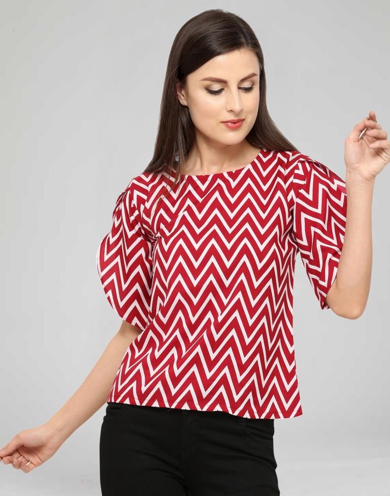 Maroon Coloured Printed Crepe Top 