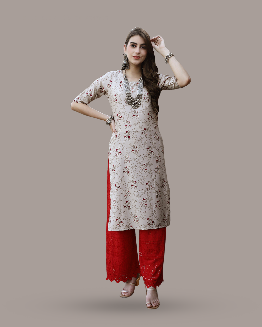 Floral Delight Beige Kurta 