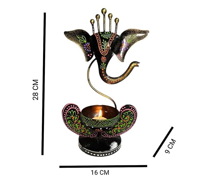 Kraphy Green Ganesha Ji Iron Table Decorative showpiece Tealight Candle Holder 