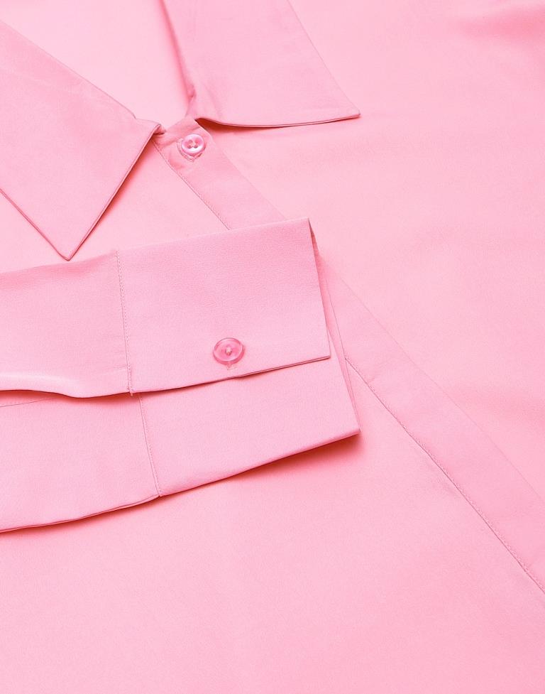 Pink Polyester Plain Shirt 