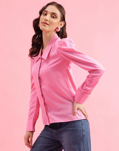 Pink Polyester Plain Shirt 