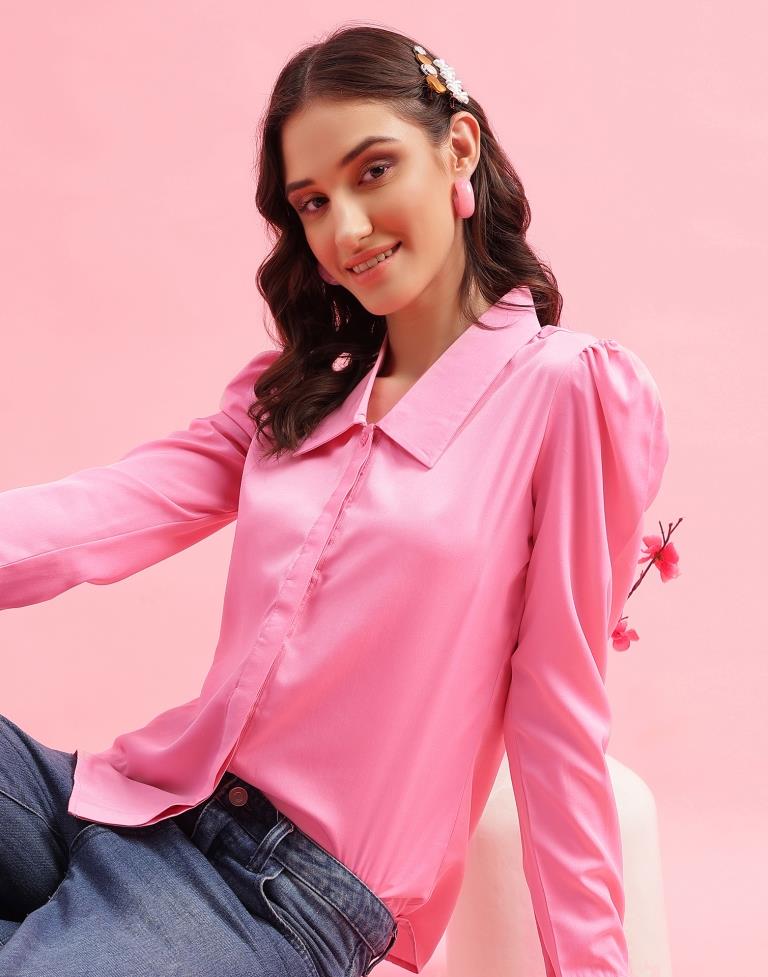 Pink Polyester Plain Shirt 