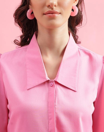 Pink Polyester Plain Shirt 