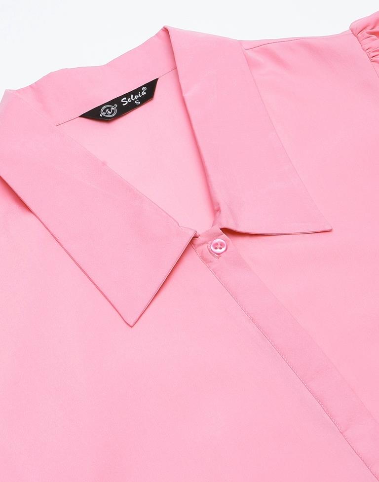 Pink Polyester Plain Shirt 