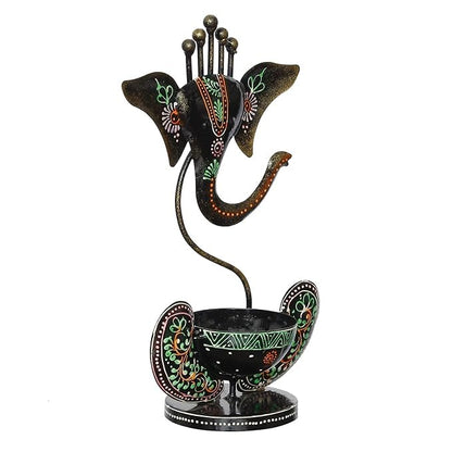 Kraphy Green Ganesha Ji Iron Table Decorative showpiece Tealight Candle Holder 