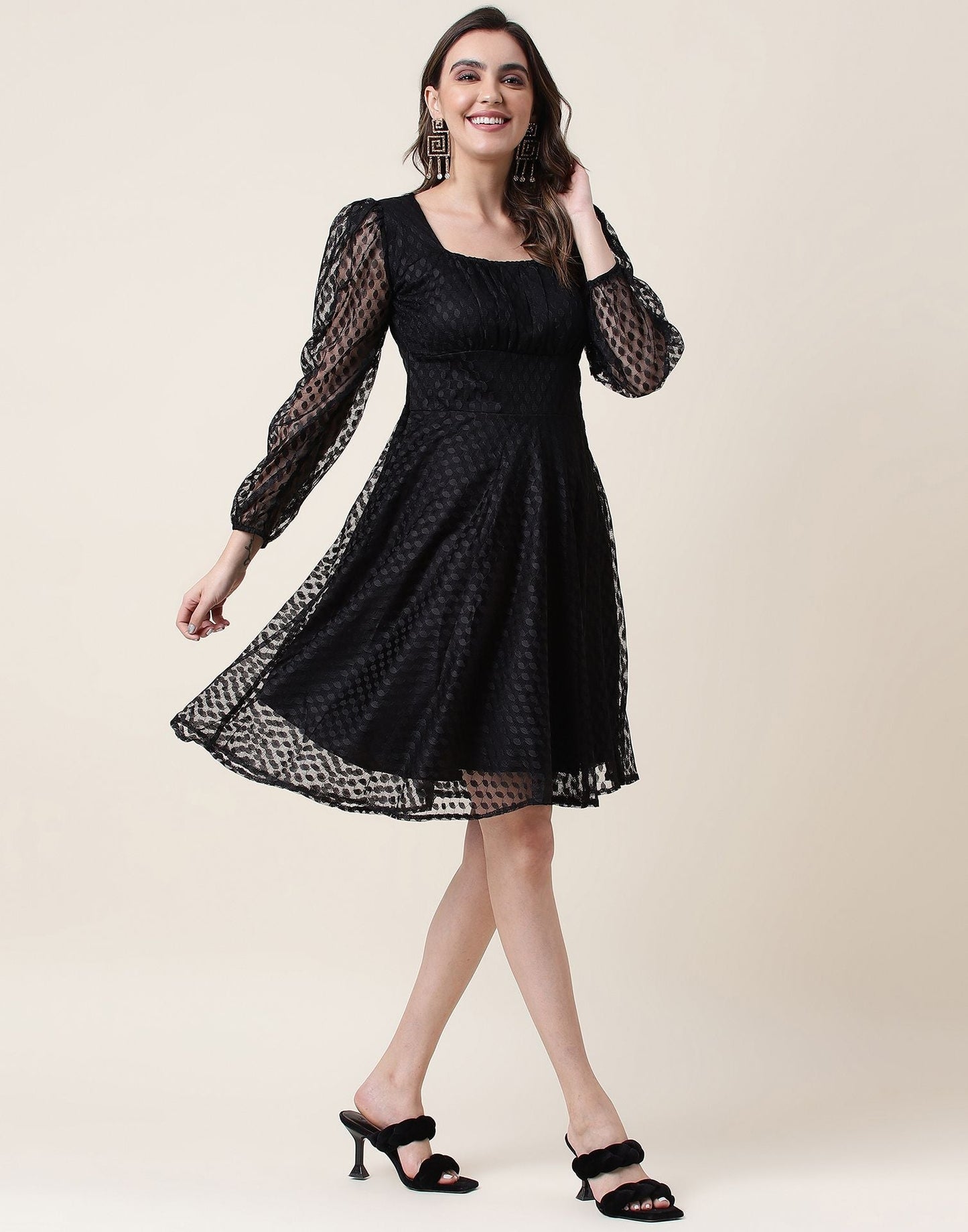 Black A-Line Plain Dress