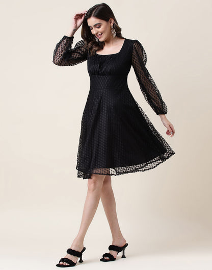 Black A-Line Plain Dress