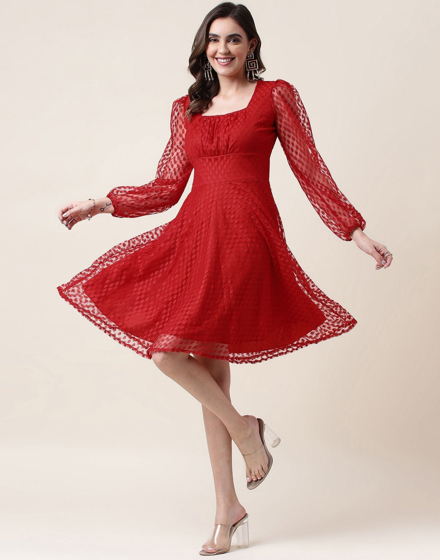 Red A-Line Plain Dress