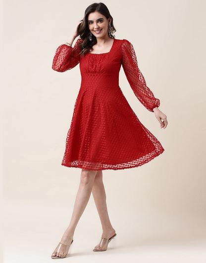 Red A-Line Plain Dress