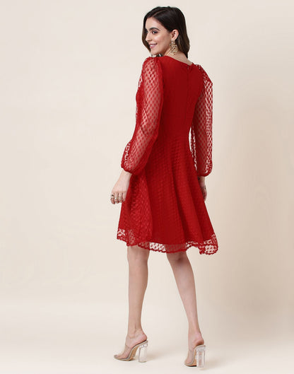 Red A-Line Plain Dress