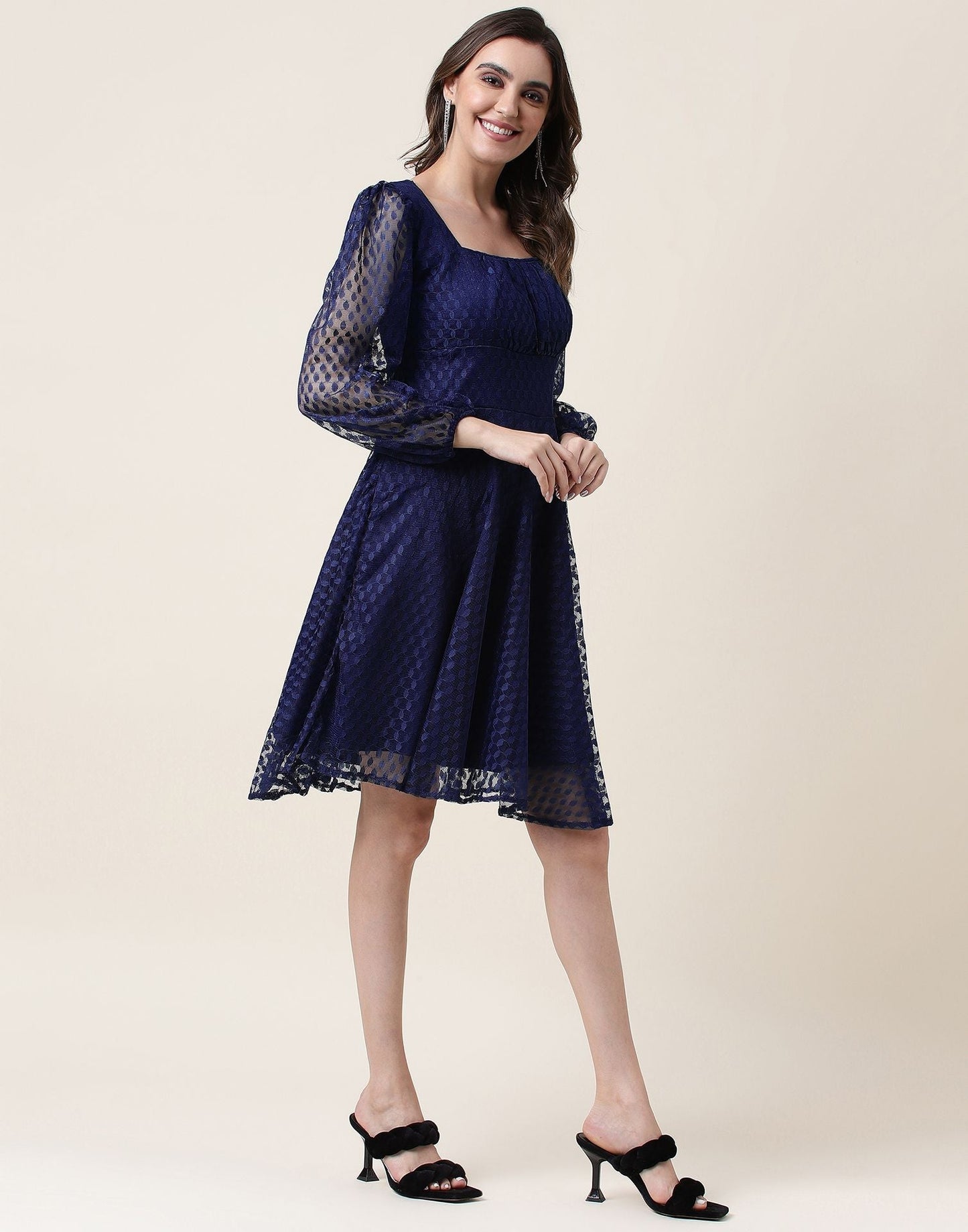 Blue A-Line Plain Dress