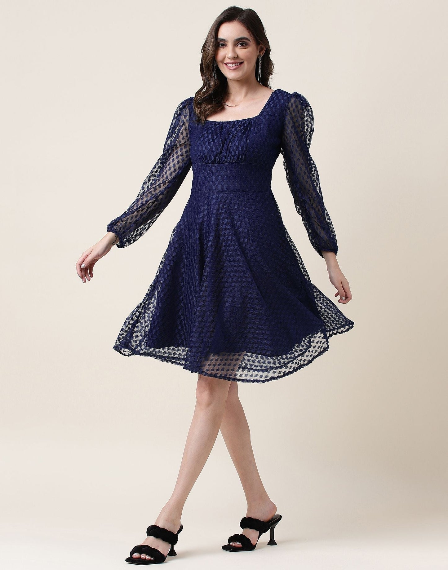 Blue A-Line Plain Dress