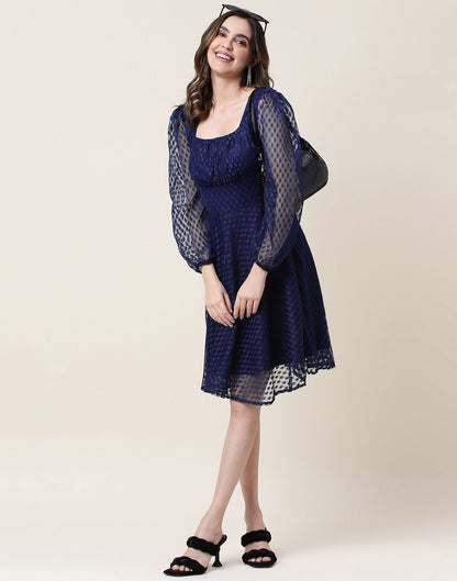 Blue A-Line Plain Dress