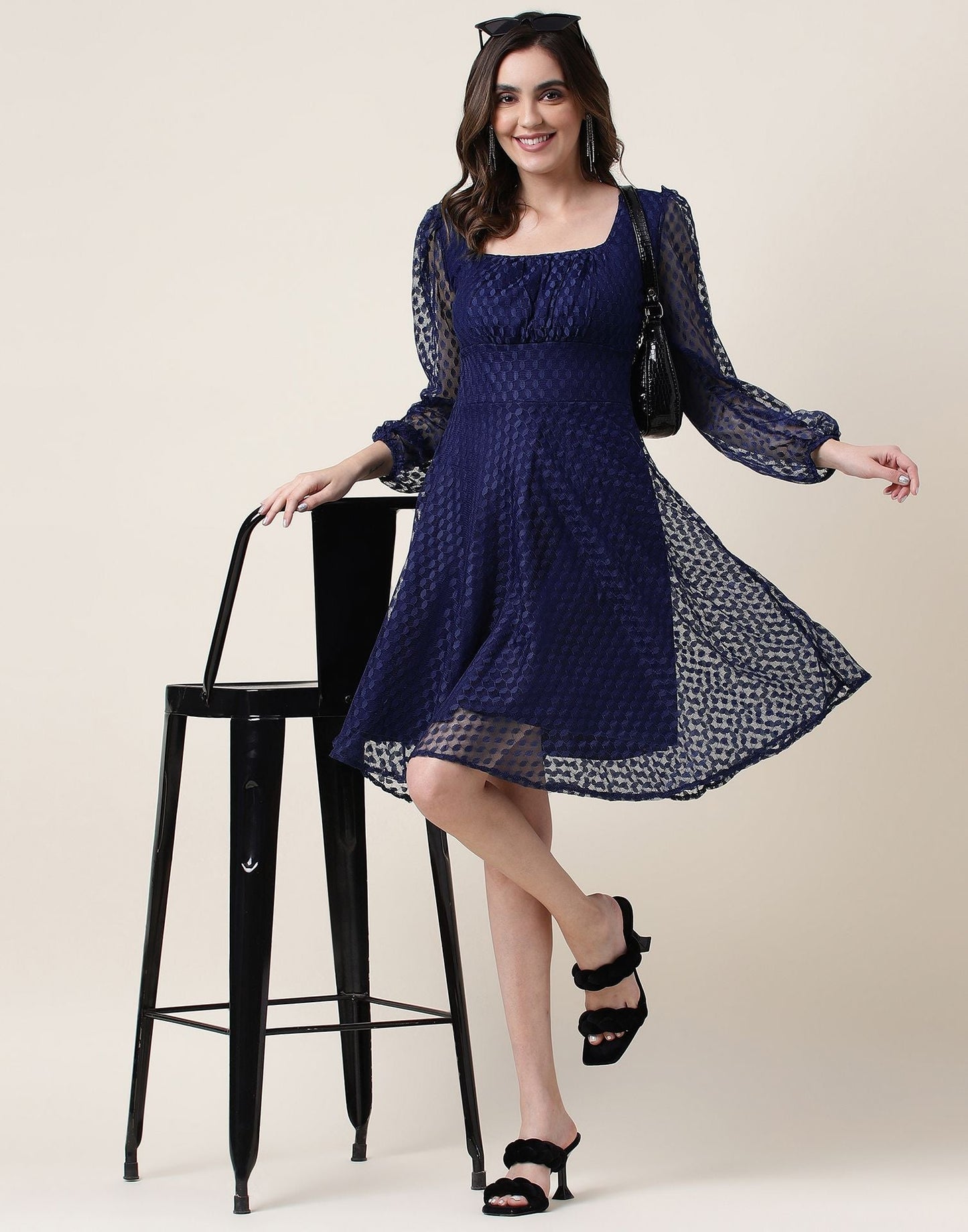 Blue A-Line Plain Dress