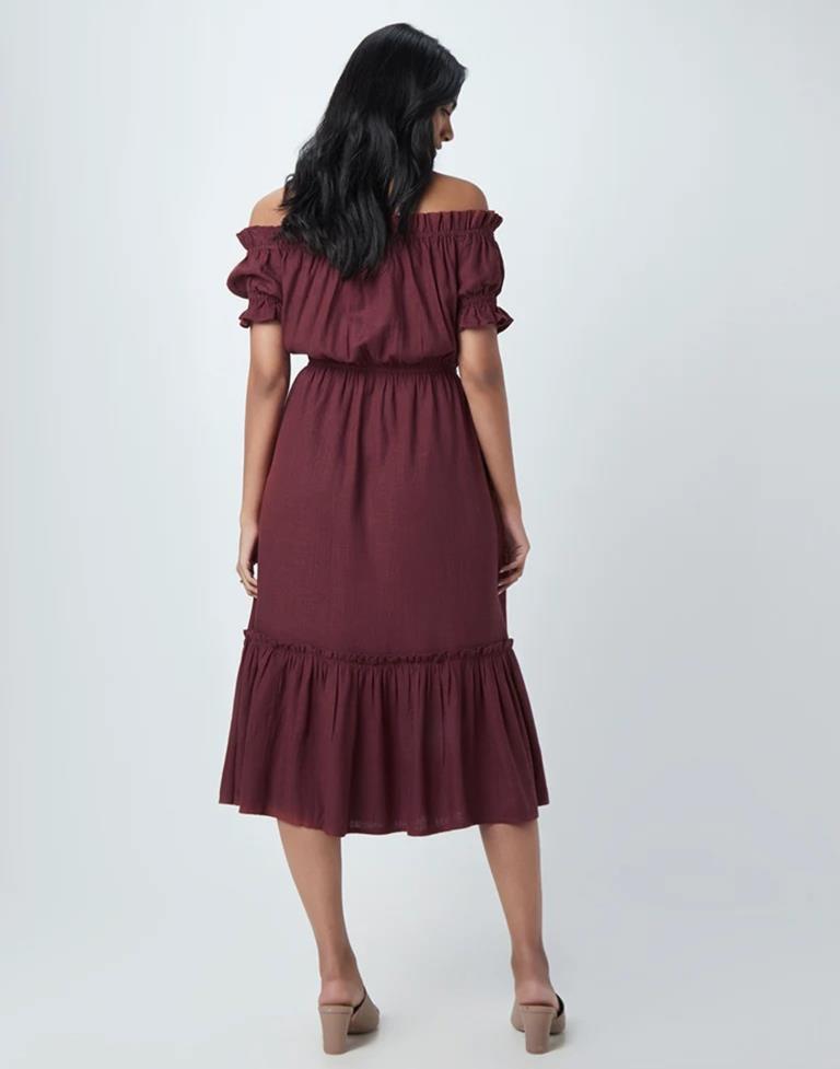 Maroon Plain Flared Dress