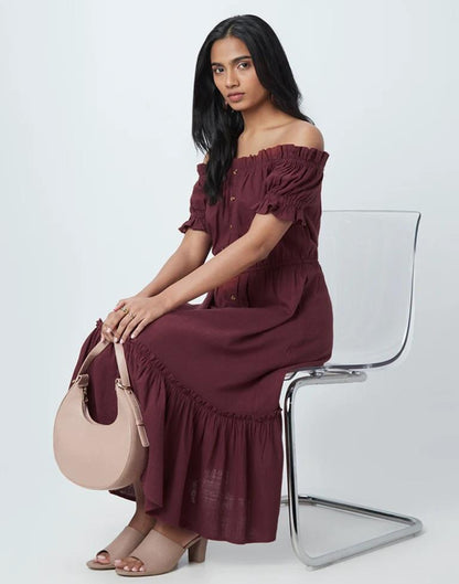 Maroon Plain Flared Dress