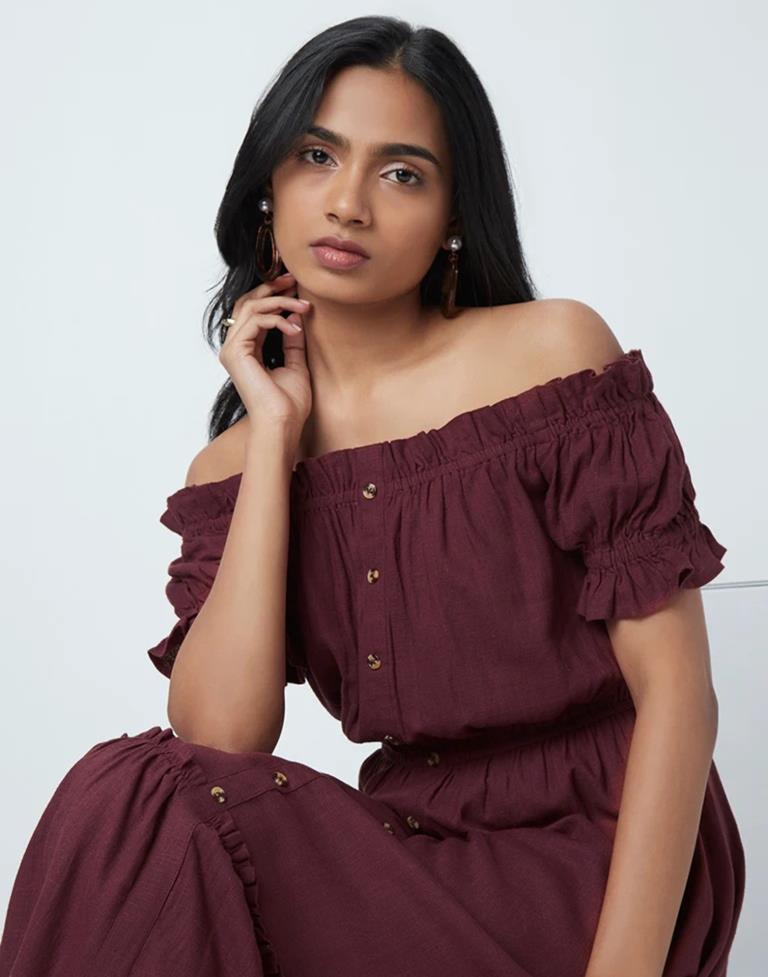 Maroon Plain Flared Dress