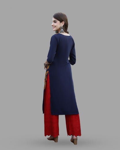 Navy Blue Printed Kurta 