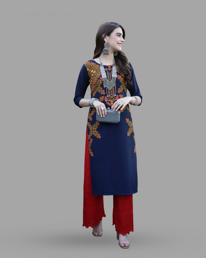 Navy Blue Printed Kurta 