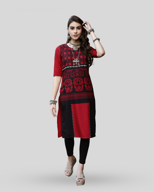 Deep Red and Graphite Printed Kurta 