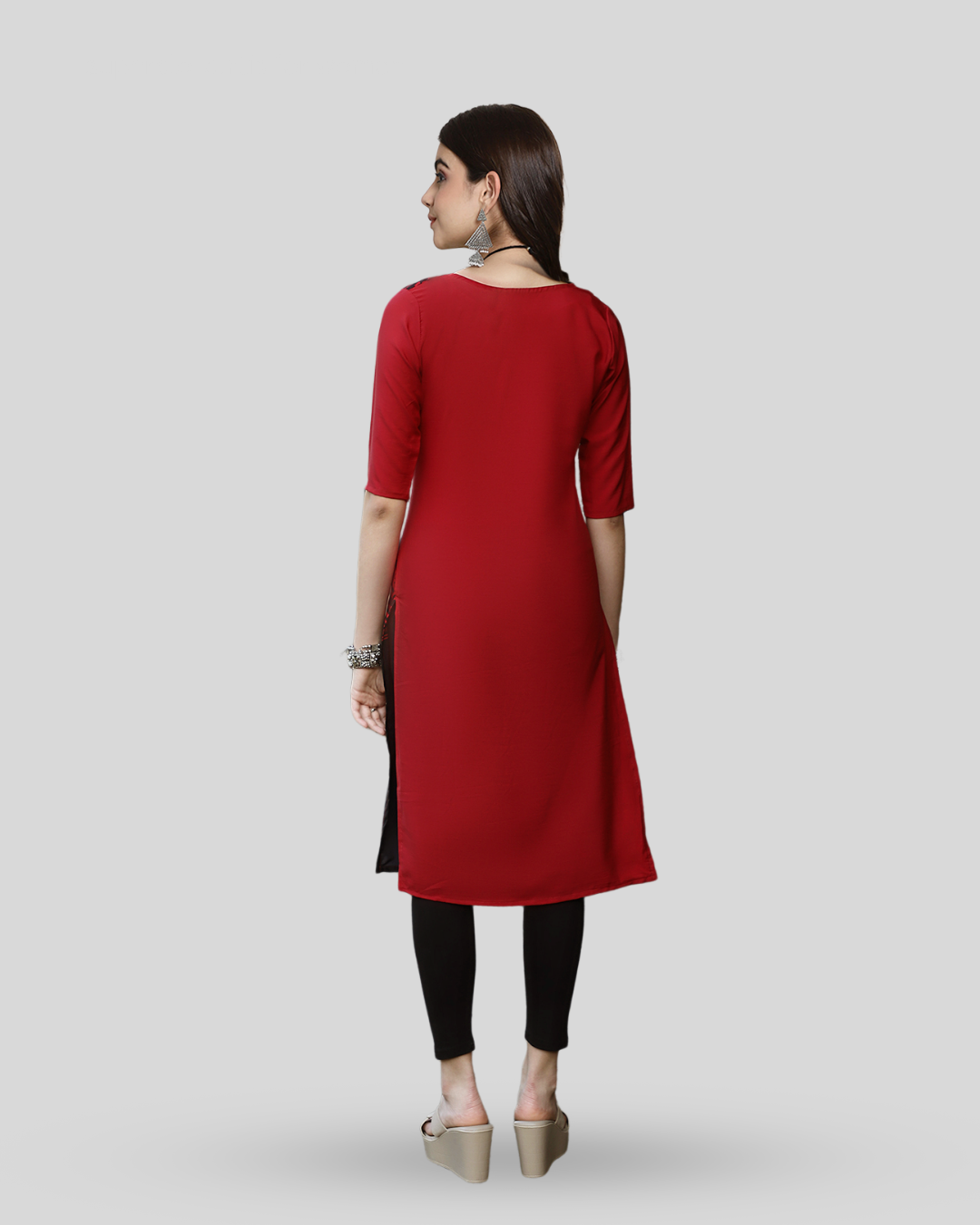 Deep Red and Graphite Printed Kurta 