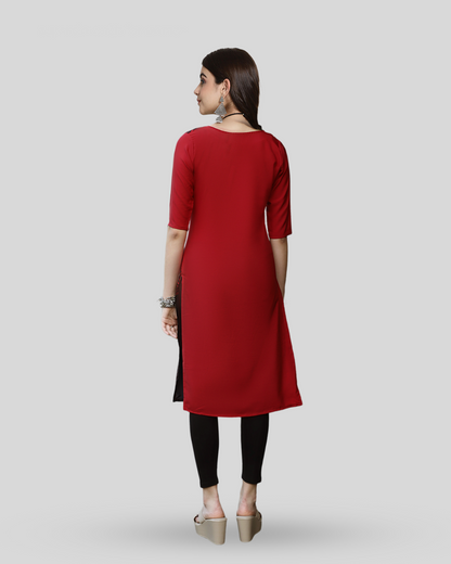 Deep Red and Graphite Printed Kurta 