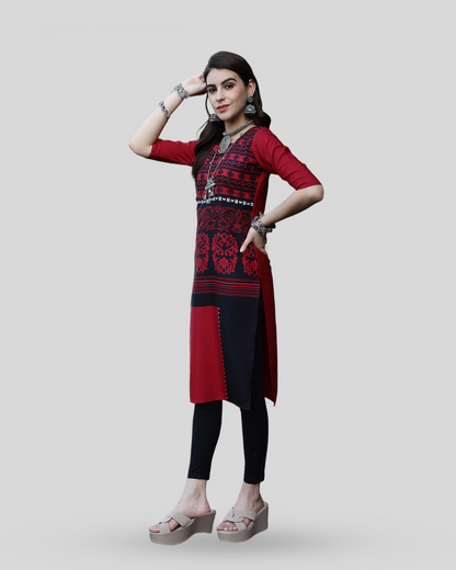 Deep Red and Graphite Printed Kurta 