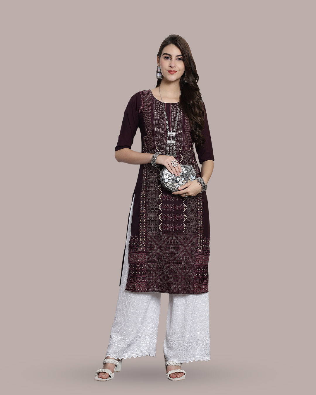 Deep Cocoa Print Kurta 