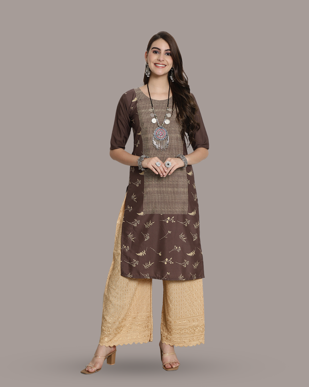 Leaf Cascade Brown Kurta 