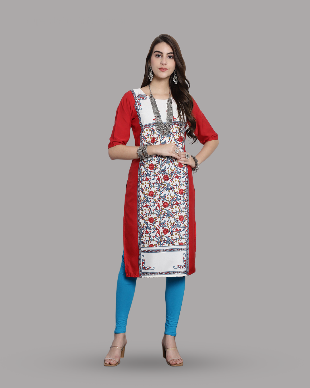 Red Floral Impression Kurta 