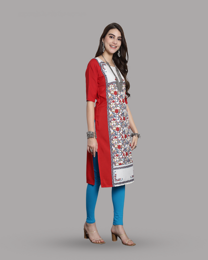 Red Floral Impression Kurta 