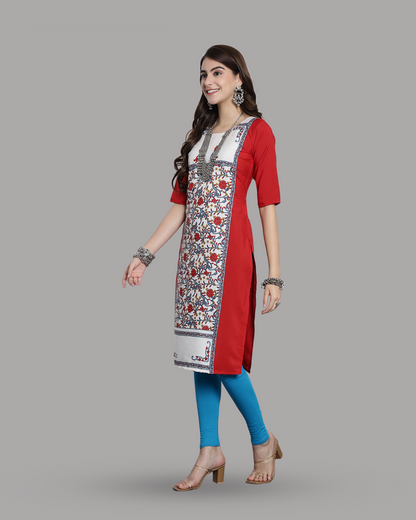 Red Floral Impression Kurta 